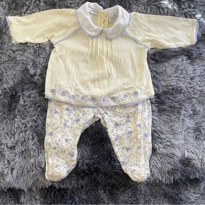 first impressions pastel yellow and lavender floral footsie set 100% cotton